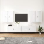 6 Piece TV Cabinet Set High Gloss White Engineered Wood