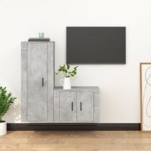 Concrete Grey Engineered Wood TV Cabinet Set  Wall-Mounted Design  Ample Storage Space