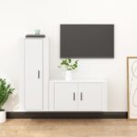 White Engineered Wood TV Cabinet Set - Wall Mounted  Ample Storage  Easy to Clean