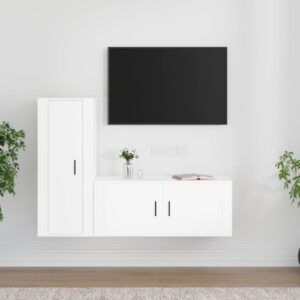 White Engineered Wood TV Cabinet Set - Wall Mounted  Ample Storage  Easy Assembly