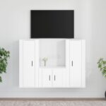 White 3 Piece TV Cabinet Set  Engineered Wood  Wall-Mounted Design  Ample Storage Space