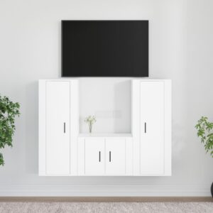 White 3 Piece TV Cabinet Set  Engineered Wood  Wall-Mounted Design  Ample Storage Space