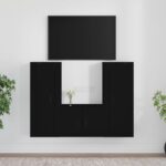 3 Piece Black TV Cabinet Set  Engineered Wood  Wall-Mounted  Ample Storage  Easy Assembly