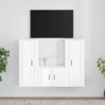 High Gloss White 3 Piece TV Cabinet Set  Engineered Wood  Wall-Mounted  Ample Storage Space