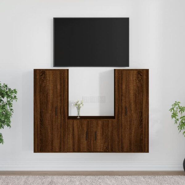 3 Piece TV Cabinet Set Brown Oak Engineered Wood