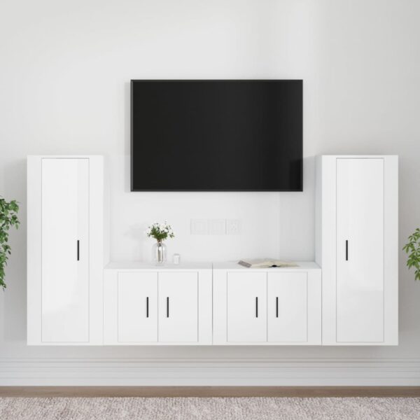 High Gloss White 4 Piece TV Cabinet Set  Engineered Wood  Wall-Mounted  Ample Storage Space