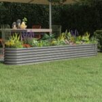 Grey Garden Raised Bed  Powder-Coated Steel  Large Outdoor Planter  Rust-Resistant  DIY