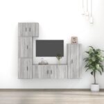 5 Piece Grey Sonoma TV Cabinet Set  Engineered Wood  Wall-Mounted  Ample Storage Space