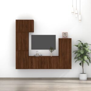 5 Piece TV Cabinet Set Brown Oak Engineered Wood