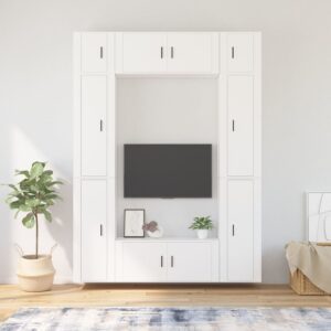 8 Piece TV Cabinet Set White Engineered Wood