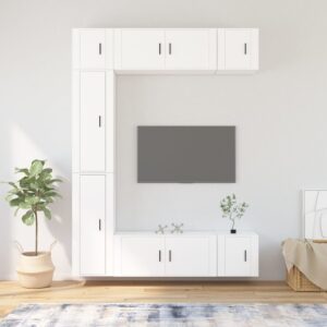 7 Piece TV Cabinet Set White Engineered Wood