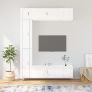 7 Piece TV Cabinet Set High Gloss White Engineered Wood