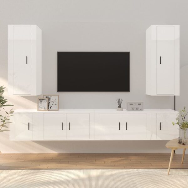 High Gloss White 6 Piece TV Cabinet Set  Engineered Wood  Wall-Mounted  Ample Storage Space