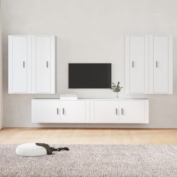 6 Piece TV Cabinet Set White Engineered Wood