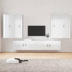 6 Piece TV Cabinet Set High Gloss White Engineered Wood