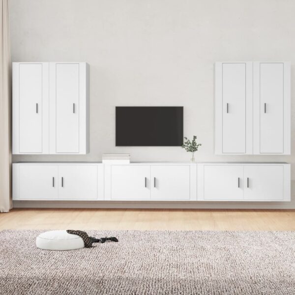 7 Piece TV Cabinet Set White Engineered Wood