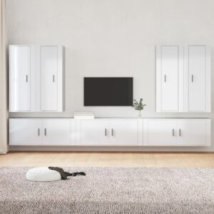 7 Piece TV Cabinet Set High Gloss White Engineered Wood