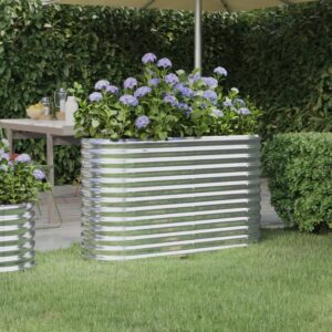 Silver Garden Raised Bed  Powder-Coated Steel  Large Outdoor Planter  Rust-Resistant