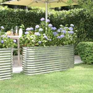 Garden Raised Bed Powder-Coated Steel 152x40x68 cm Silver