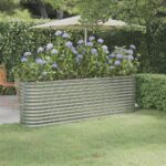 Silver Garden Raised Bed  Powder-Coated Steel  Large Outdoor Planter  Rust-Resistant  Durable