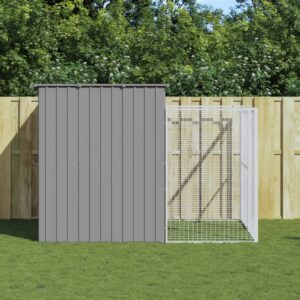 Dog House with Run Light Grey 214x253x181 cm Galvanised Steel