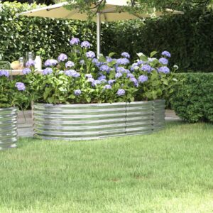 Silver Garden Raised Bed  Powder-Coated Steel  Large Outdoor Planter  Rust-Resistant  DIY