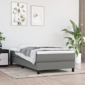 King Single Size Dark Grey Fabric Box Spring Bed Frame - Durable  Breathable  Sturdy Legs  Plywood Slats