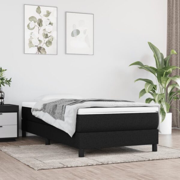 Stylish Black Fabric Box Spring Bed Frame 100x200 cm - Durable  Breathable  Supportive  Plywood Slats