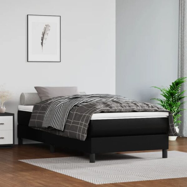 Deluxe Faux Leather Box Spring Bed Frame in Black - Suitable for 100x200 cm Mattress