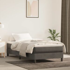 Velvet Box Spring Bed Frame in Dark Grey  100x200 cm  Luxurious  Comfortable  Sturdy  Plywood Slats