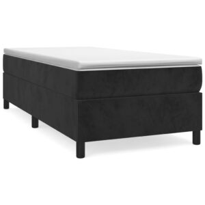 King Single Size Box Spring Bed Frame in Black Velvet  Sturdy Support  Luxurious Comfort