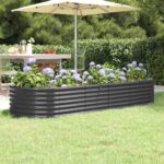 Large Garden Raised Bed in Anthracite  Powder-Coated Steel  Ideal for Outdoor Use