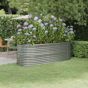 Large Silver Garden Raised Bed  Powder-Coated Steel  Rust-Resistant  Outdoor Planter