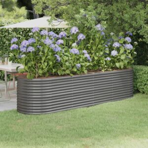 Grey Garden Raised Bed  Powder-Coated Steel  Large Outdoor Planter  Rust-Resistant  DIY