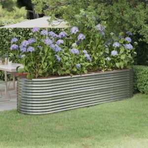 Silver Garden Raised Bed  Powder-Coated Steel  Large Outdoor Planter  Rust-Resistant  Ample Space