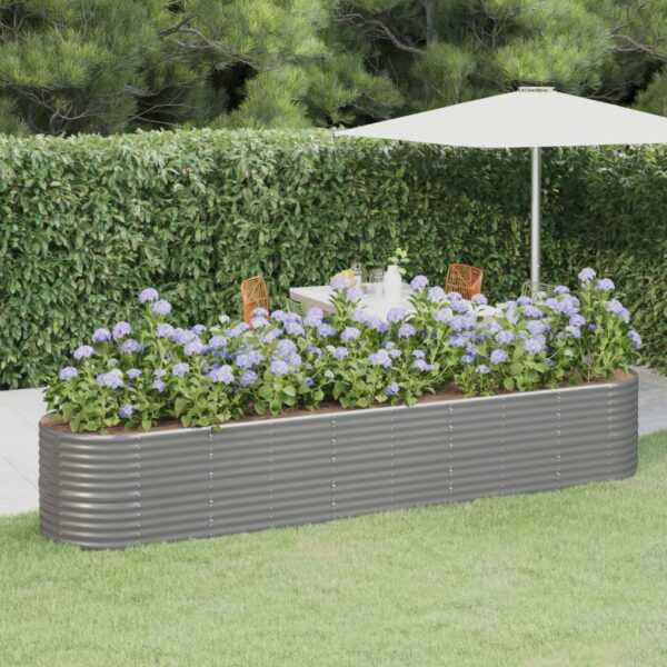 Grey Garden Raised Bed Powder-Coated Steel Large Outdoor Planter for Plants  Vegetables  Herbs  Flowers