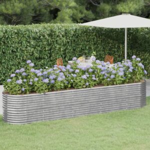 Silver Garden Raised Bed  Powder-Coated Steel  Large Outdoor Planter  Rust-Resistant  DIY