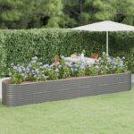 Grey Garden Raised Bed Powder-Coated Steel  Large Outdoor Planter for Plants  Vegetables  Herbs  Flowers