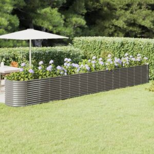 Garden Raised Bed Powder-Coated Steel 620x80x68 cm Grey