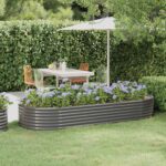 Garden Raised Bed Powder-Coated Steel 249x100x36 cm Grey