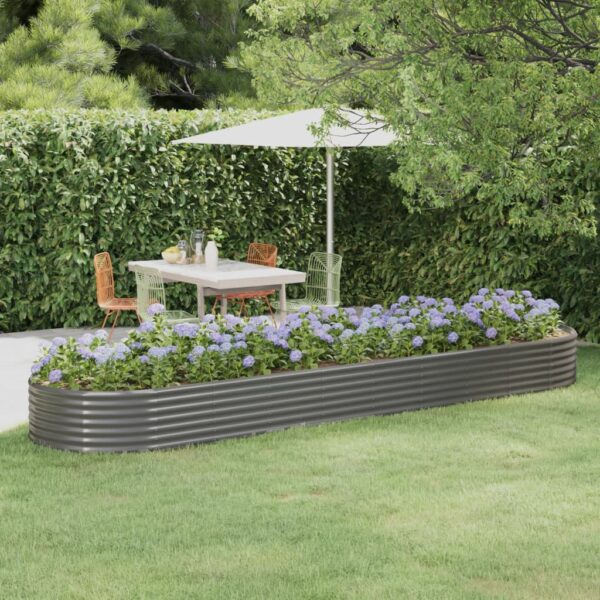 Garden Raised Bed Powder-Coated Steel 396x100x36 cm Grey