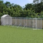 Outdoor Dog Kennel with Roof Silver 2x14x2.5 m Galvanised Steel