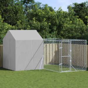 Outdoor Dog Kennel with Protective Roof  Galvanised Steel  Spacious  Lockable  Silver