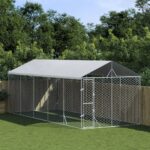 Outdoor Dog Kennel with Roof Silver 3x7.5x2.5 m Galvanised Steel