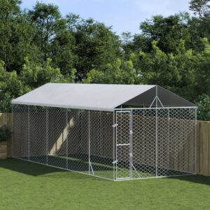 Outdoor Dog Kennel with Roof Silver 3x7.5x2.5 m Galvanised Steel