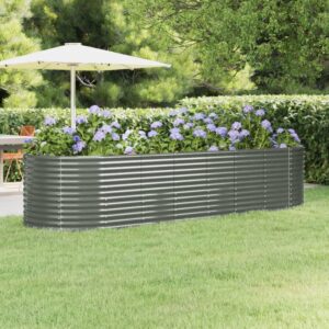 Grey Garden Raised Bed  Powder-Coated Steel  Large Outdoor Planter  Rust-Resistant  DIY