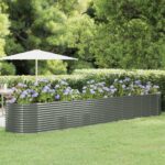 Grey Garden Raised Bed  Powder-Coated Steel  Large Outdoor Planter  Rust-Resistant  DIY