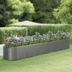 Grey Garden Raised Bed  Powder-Coated Steel  Large Outdoor Planter  Weather-Resistant