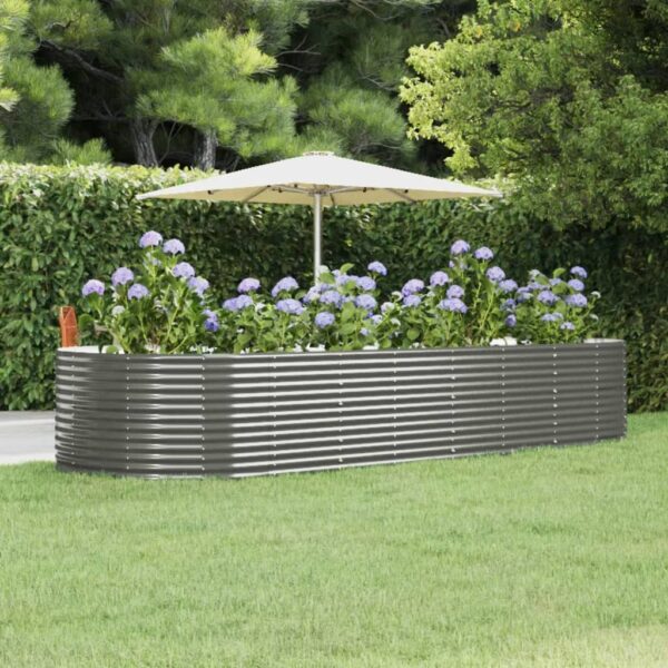 Grey Garden Raised Bed  Powder-Coated Steel  Large Outdoor Planter  Weather-Resistant