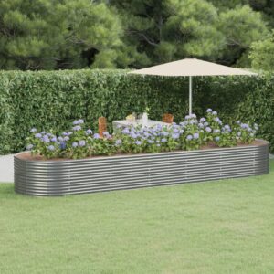 Grey Garden Raised Bed  Powder-Coated Steel  Large Outdoor Planter  Rust-Resistant